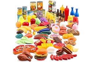 Jaxojoy 122 Piece Pretend Play Food Set for Kids - Toy Food for Kids Kitchen Set, Pretend Play Kitchen Food, Kids Kitchen Accessories Set