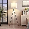 61'' Modern Tripod Floor Lamp for Living Room, Bedroom & Office - Black Standing Lamp with White Shade & Rotary Switch, Simple Design Floor Lamps