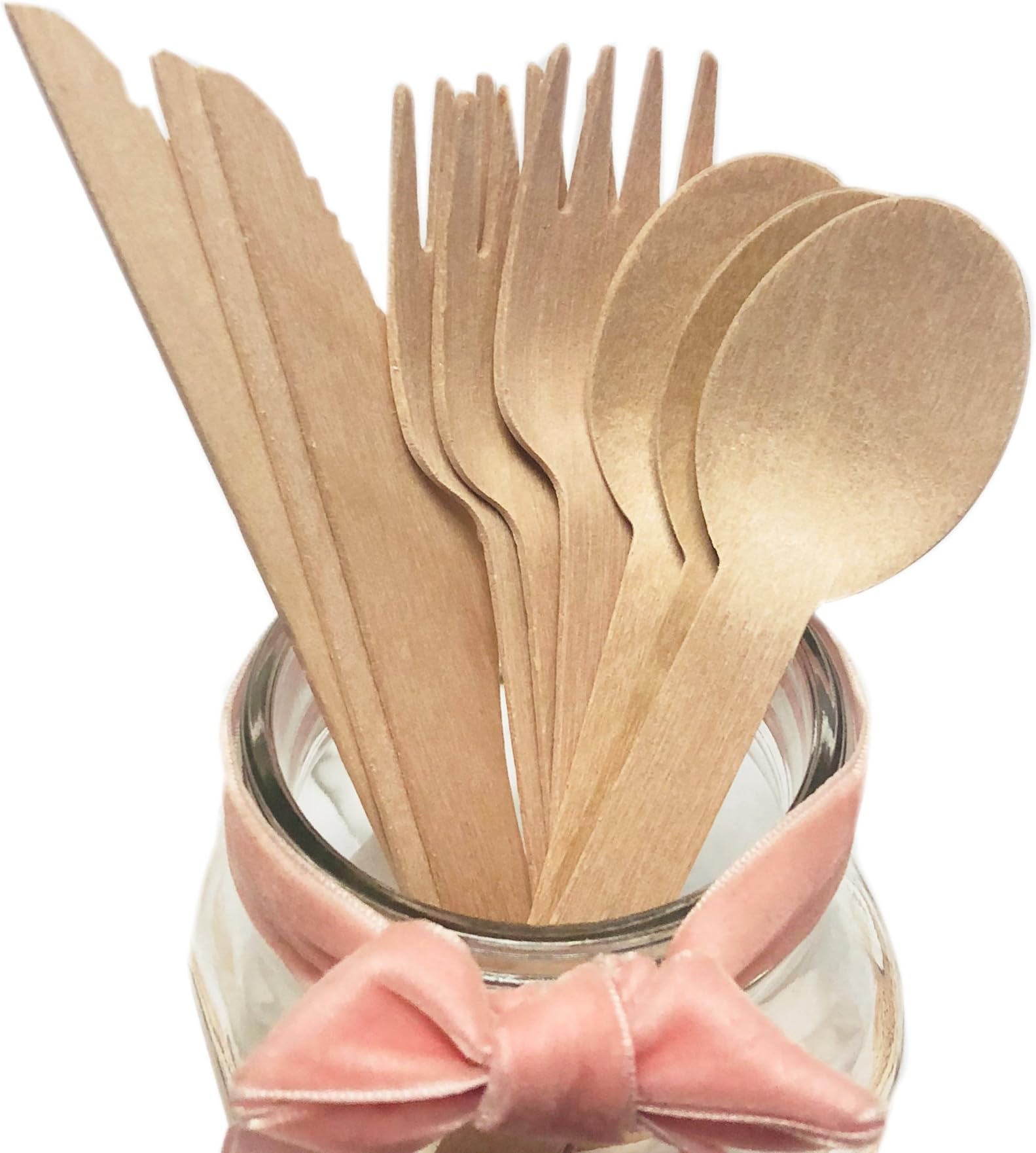 Organic Disposable Wooden Cutlery Set, 100% Compostable Brich Wood Smooth Spoon, Fork, Knife, Perfect Alternative For Plastic, 50 Knives 100 Forks 50 Spoons 160mm Biodegradable Tableware(Eco Utensils)