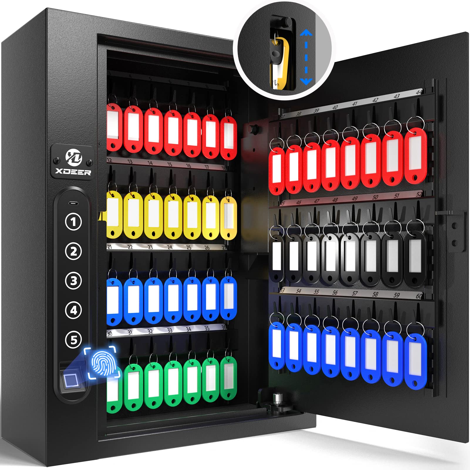 Photo 1 of XDeer 60-Key Biometric Lock Box, Wall Mount with Anti-Theft Key Slot and Combo Lock for Hotels & Offices