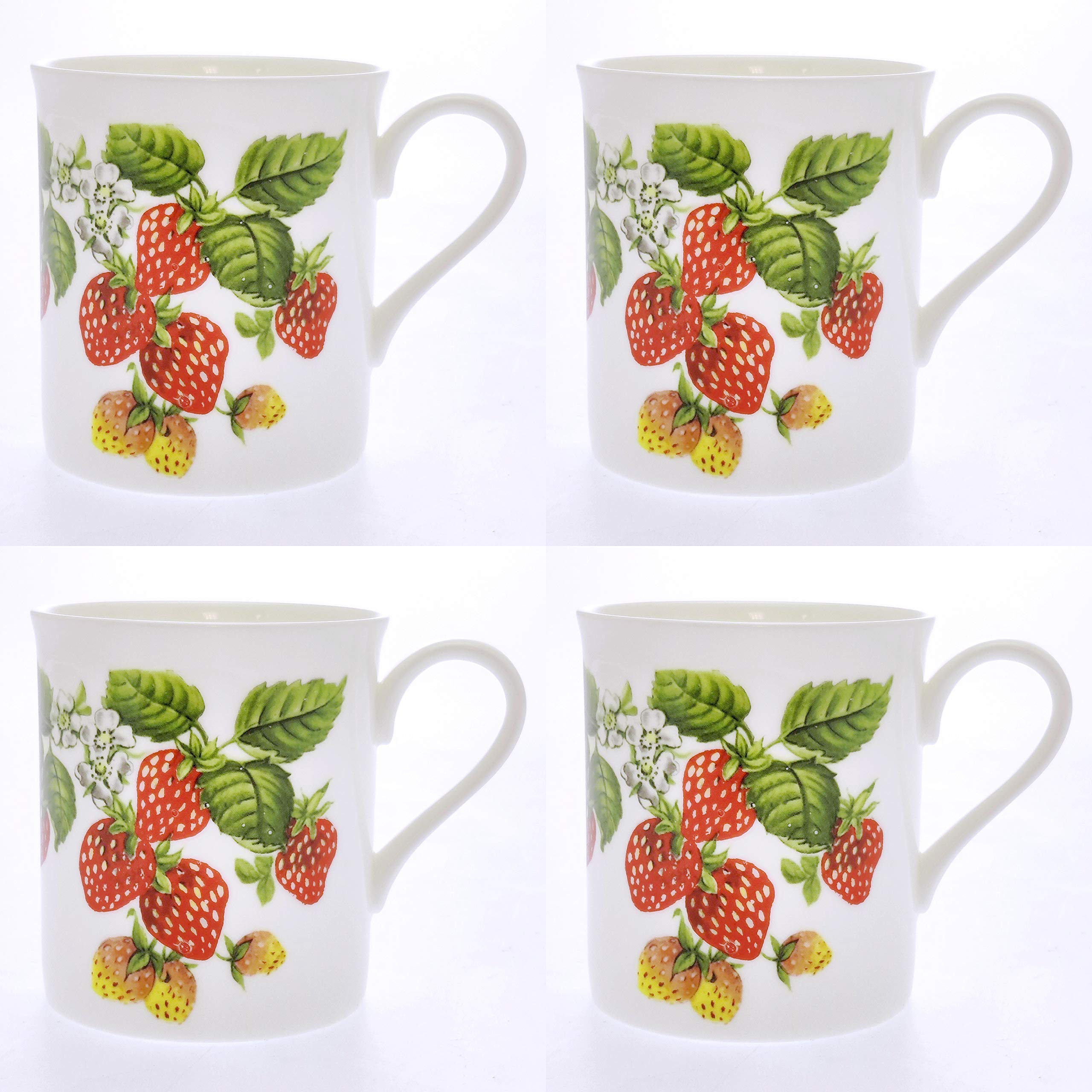 Set 4 Fine Bone China Mugs - Wild Strawberries Design