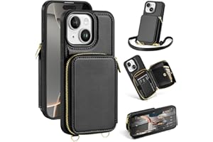 SkyEagle Compatible with iPhone 14 Plus Wallet Case for Women【RFID Blocking】 Crossbody Phone Case PU Leather Zipper Handbag Wrist Strap Cover Credit Card Holder,for Apple 14 Plus,Black