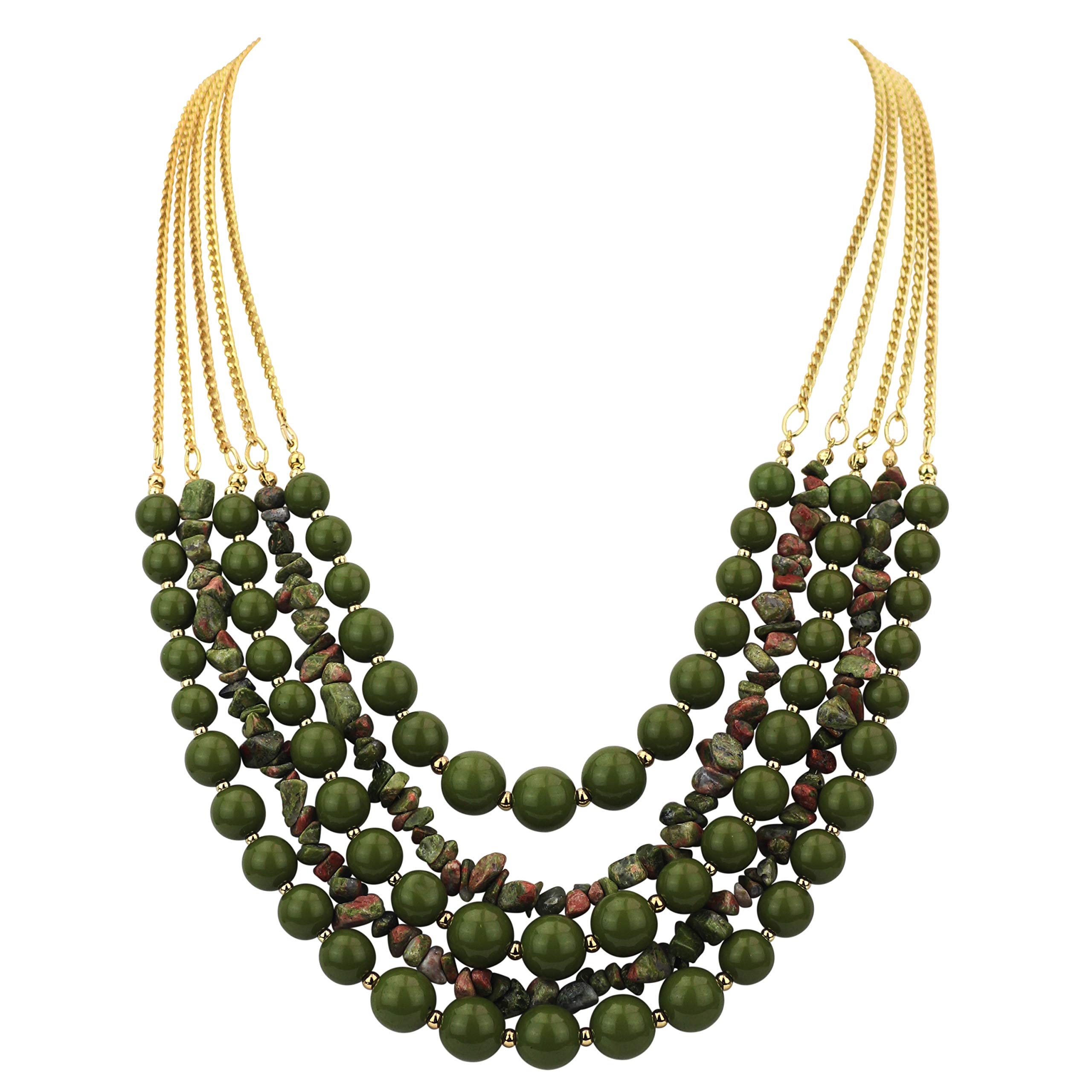 Bocar Long Statement Vintage 5 Layer Stone Acrylic Beads Necklace Women (NK-10551-Olive)