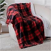 LunaHush Electric Blanket Heated Throw, 50" x 60" Heated Blanket with 8 Heat Levels & 8 Hours Auto Off, Fast Heating Flannel Blankets with ETL & FCC Certification, Red Plaid