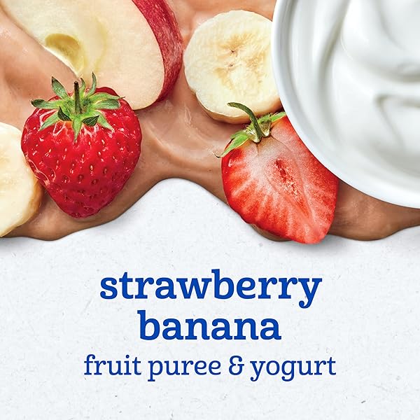 GERBER TODDLER FOOD, STRAWBERRY BANANA, FRUIT PUREE AND YOGURT POUCH. NO ADDED SWEETENERS, 12PK