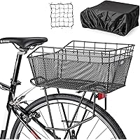 Rear Bike Basket - Large Bicycle Rear Basket with Cargo Net and Waterproof Cover, Wire Bike Baskets Rear Large Capacity (NO B