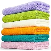 Cleanbear Cotton Wash Cloths Soft Washcloths with 6 Colors for Body and Face, 13 by 13 Inches Large Bathroom Washcloth Set Highly Absorbent Fade Resistant Face Cloths