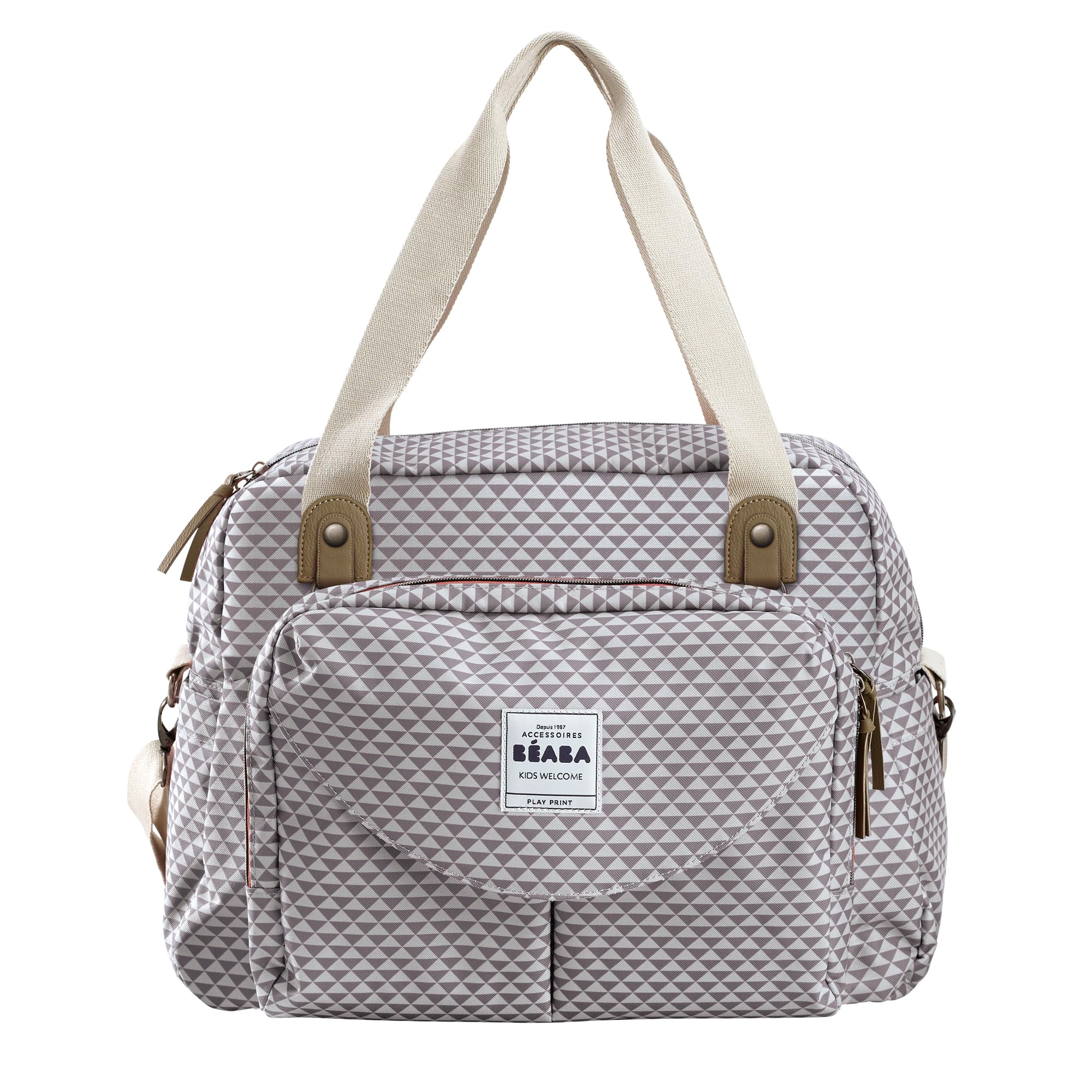 Béaba - Genève II - Baby Changing Bag - Diaper Bag for Babies and Newborn - Large Capacity - Baby Changing Mat - Isothermal Lunch Pouch - Buggy Attachment System - Grey/Corail