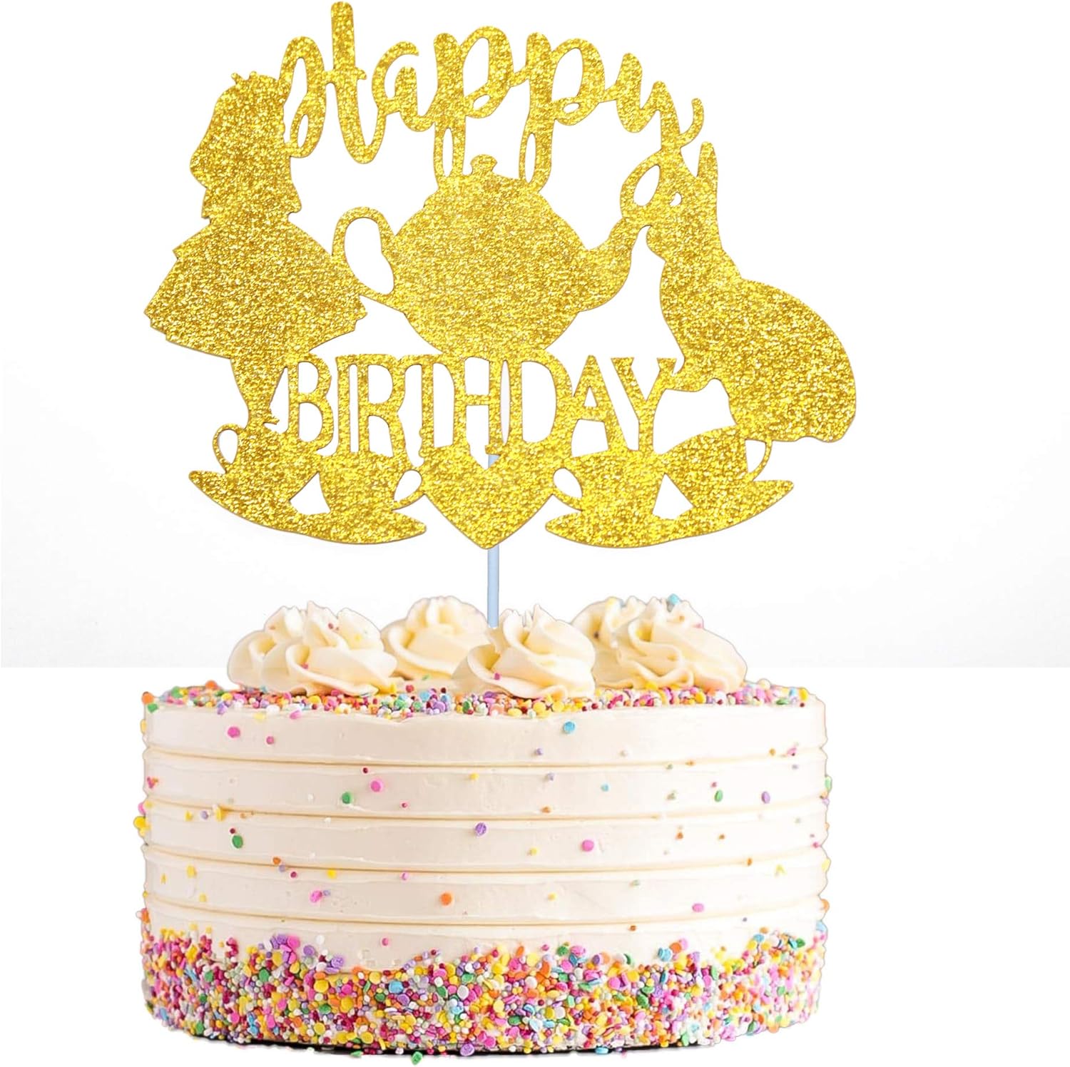 Amazon Com Gold Glittery Alice In Wonderland Cake Topper Bunny Happy Birthday Cake Topper Tea Party Birthday Decorations Alice In Wonderland Party Decorations Toys Games Alice In Wonderland Birthday Cake Toppers