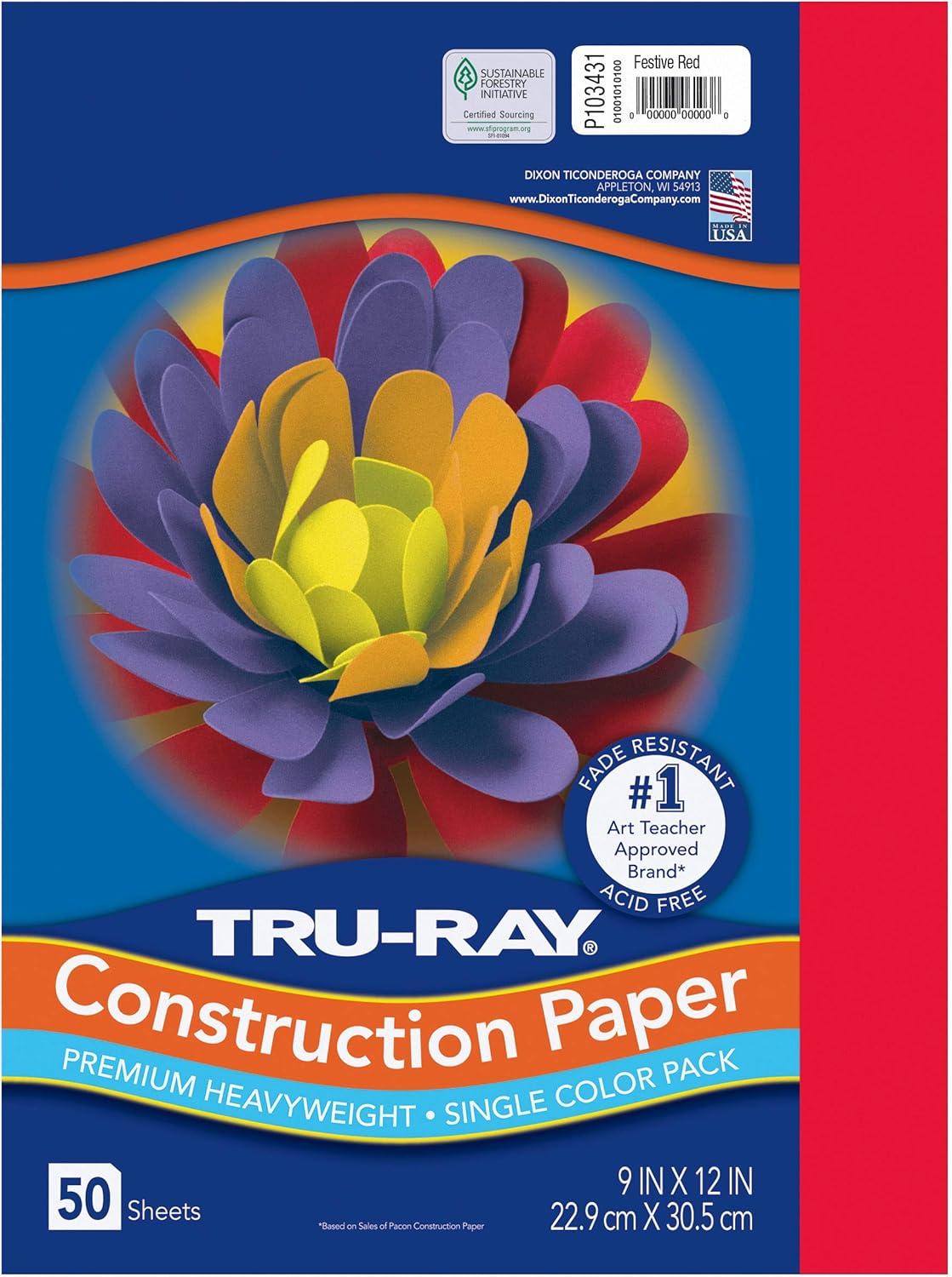 Pacon Tru-Ray Heavyweight Construction Paper, Festive Red, 9" x 12", 50 Sheets - 103431: Industrial & Scientific