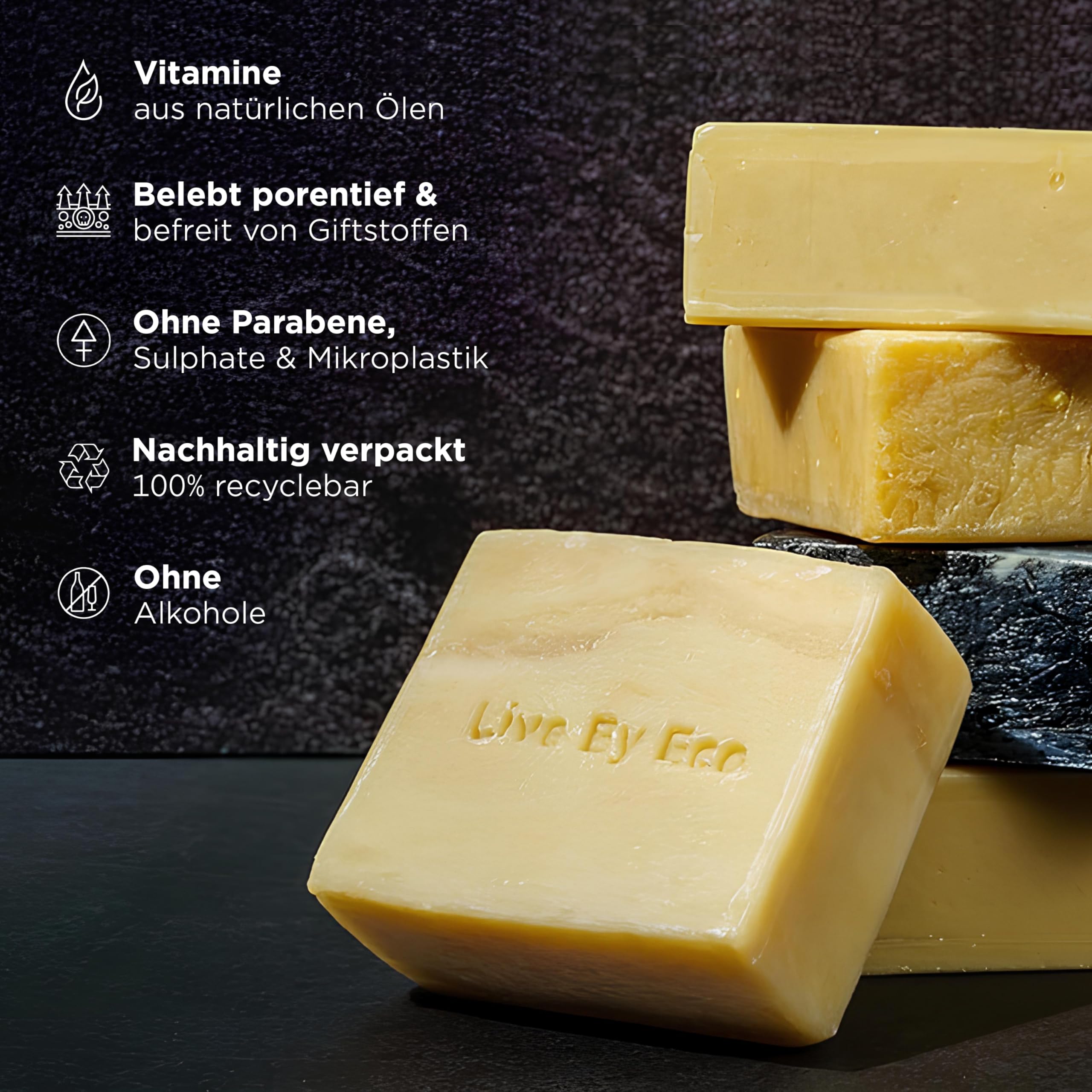 Live By Eco Schwarze Seife - Aktivkohle Seife gegen fettige Haut - Kohlen Seife als Porenreiniger - entgiftende feste Seife - Black Bar Soap handgemachte Naturseife - Gesichtsreinigung vegan - 100g 3