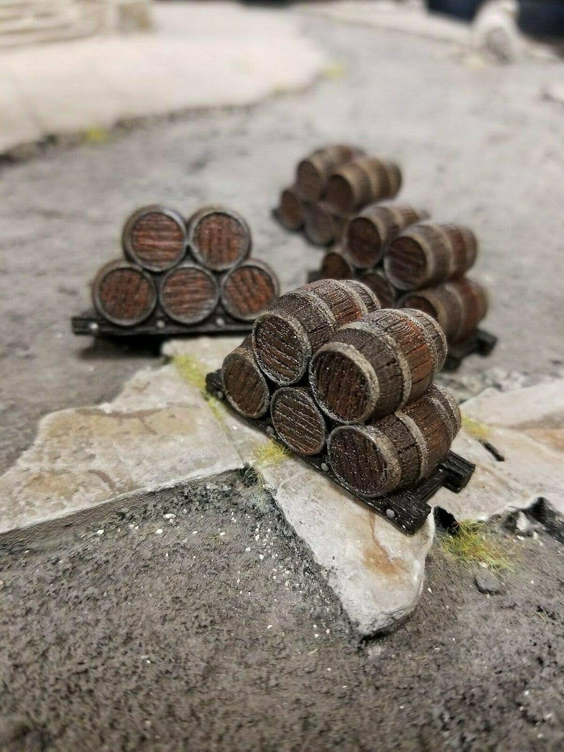 4 Pack Wooden Barrel Piles Wargaming Scatter Terrain 28MM Painted