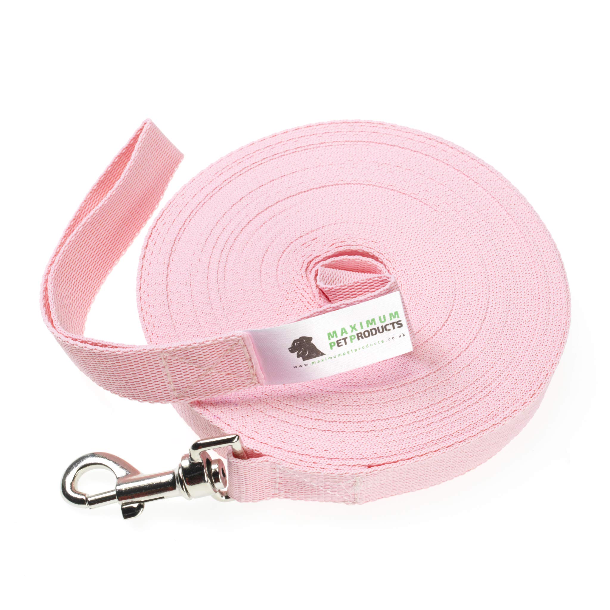 Maximum Pet Products Dog & Horse Training Lunge Lead. 25mm - 1" Wide. Very Strong (Pink) 65ft/20m
