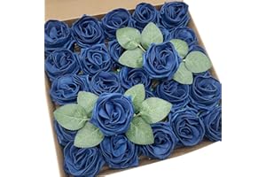 BMQDSM 25pcs Rose Babys Breath Artificial Flowers Realistic Fake Roses Flowers with Stem for DIY Wedding Bouquets Centerpieces Bridal Shower Party Home Decorations (Blue Rose)