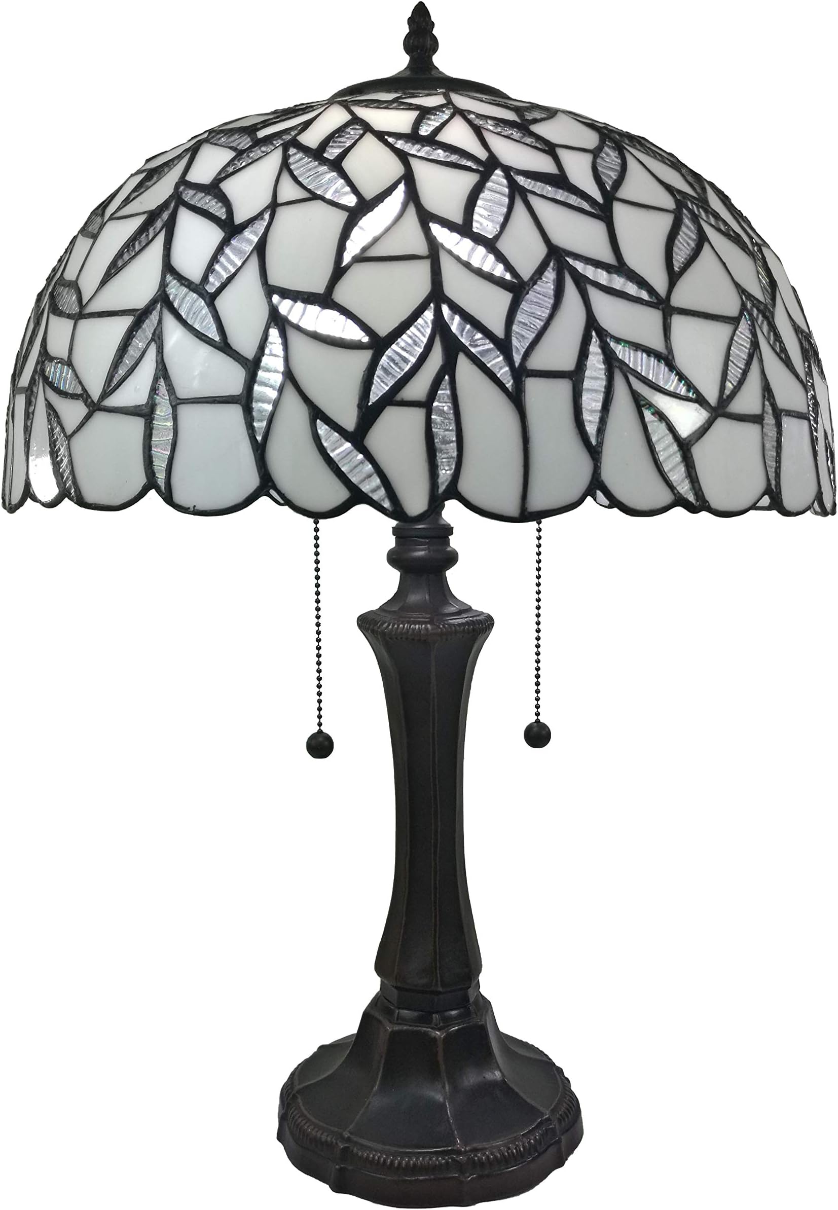 Tiffany Style Table Lamp Banker 23" Tall Stained Glass White Mahogany Elegant Vintage Antique Night Stand Light Décor Living Room Bedroom Handmade Gift AM332TL16 Amora Lighting