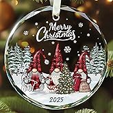 TEEBIM Gnome Ornaments - Gnome Christmas Ornament 2025 - Holiday Gnomes Ornaments for Christmas Tree - Gifts for Gnomes Lovers, Family, Friends - Glass Hanging Ornament