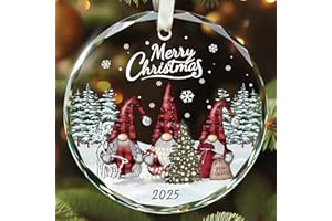 TEEBIM Gnome Ornaments - Gnome Christmas Ornament 2025 - Holiday Gnomes Ornaments for Christmas Tree - Gifts for Gnomes Lovers, Family, Friends - Glass Hanging Ornament