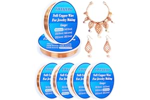 FIVEIZERO 6 Rolls 6 Size Jewelry Making Copper Wire Kit - 18/20/22/24/26/28 Gauge Pure Dead Soft Bare Copper Wire for Electroculture Gardening, Crafting, Beading, Sculpting