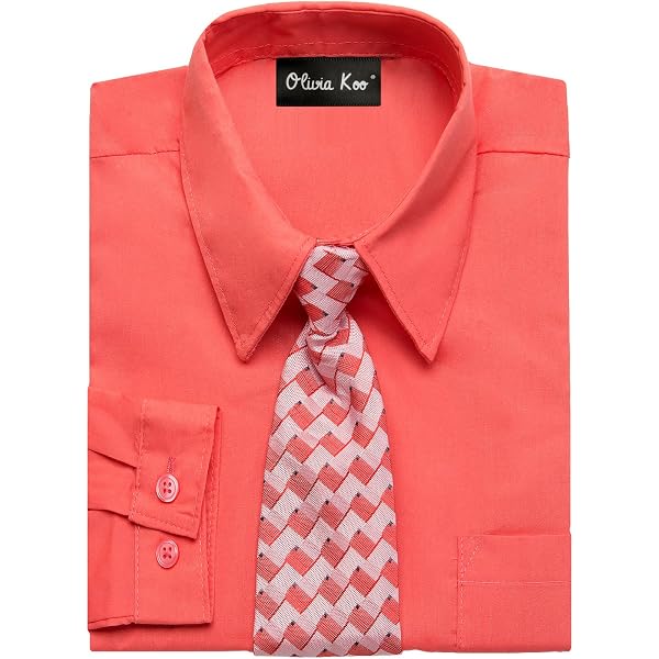 mens coral dress shirt and tie Men's Coral Windowpane Dress Shirt Set with Tie and Handkerchief 16 36/37 / Coral