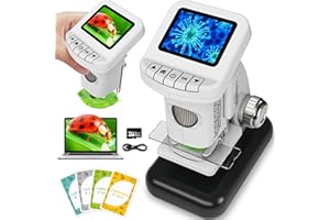CUKU Rechargeable Digital Microscope for Kids 1200X - 2'' LCD Screen STEM Toy with 32G SD Card for Photo/Video, Portable Pocket Microscope for Boys Girls Ages 6,7,8-12, Science Kit Gift Birthday Christmas