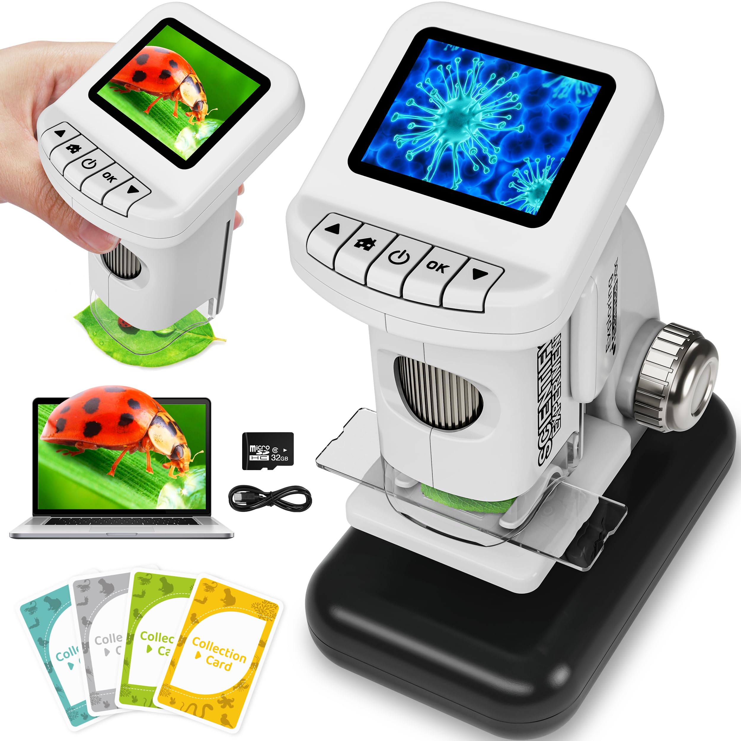 Photo 1 of **PARTS ONLY**Rechargeable Digital Microscope for Kids 1200X - 2'' LCD Screen STEM Toy with 32G SD Card for Photo/Video, Portable Pocket Microscope for Boys Girls Ages 6,7,8-12, Science Kit Gift Birthday Christmas