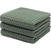 Mia's Dream Premium Cotton Waffle Bathroom Towel Set, 3 Pack Quick Drying Facial & Hand Towels, 13" x 27" (Olive Green)