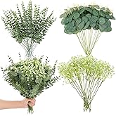 YBEATY 100PCS 3 Kinds Mixed Artificial Eucalyptus Stems, Baby Breath Artificial Flowers with Faux Eucalyptus Bundle Leaves Greenery Branches for Wedding DIY Vase Bouquets Floral Arrangement Home Decor