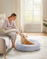 Feandrea Donut Dog Bed 80 cm Grey Fluffy Long Plush Washable Cover view 2