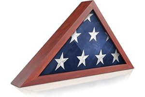 HBCY Creations Flag Display Case for 5' x 9.5' American Veteran Burial Flag Solid Wood Cherry Finish Frame with Glass Front with Wall Mount or Standing Display, Flag Box Display Case for Burial Flag