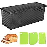 2.2lb Pullman Loaf Pan with Lid, 13inch SP-031 Bread Pan with Dough Scraper Cutter, Black Covered Loaf Pan for Sandwich Bread