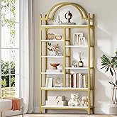 Condemo 71 inch Tall Gold Bookshelf, 8-Tier Modern Arched Etagere Bookcase, Open Display Storage Shelf for Living Room, Bedroom, Home Office, White