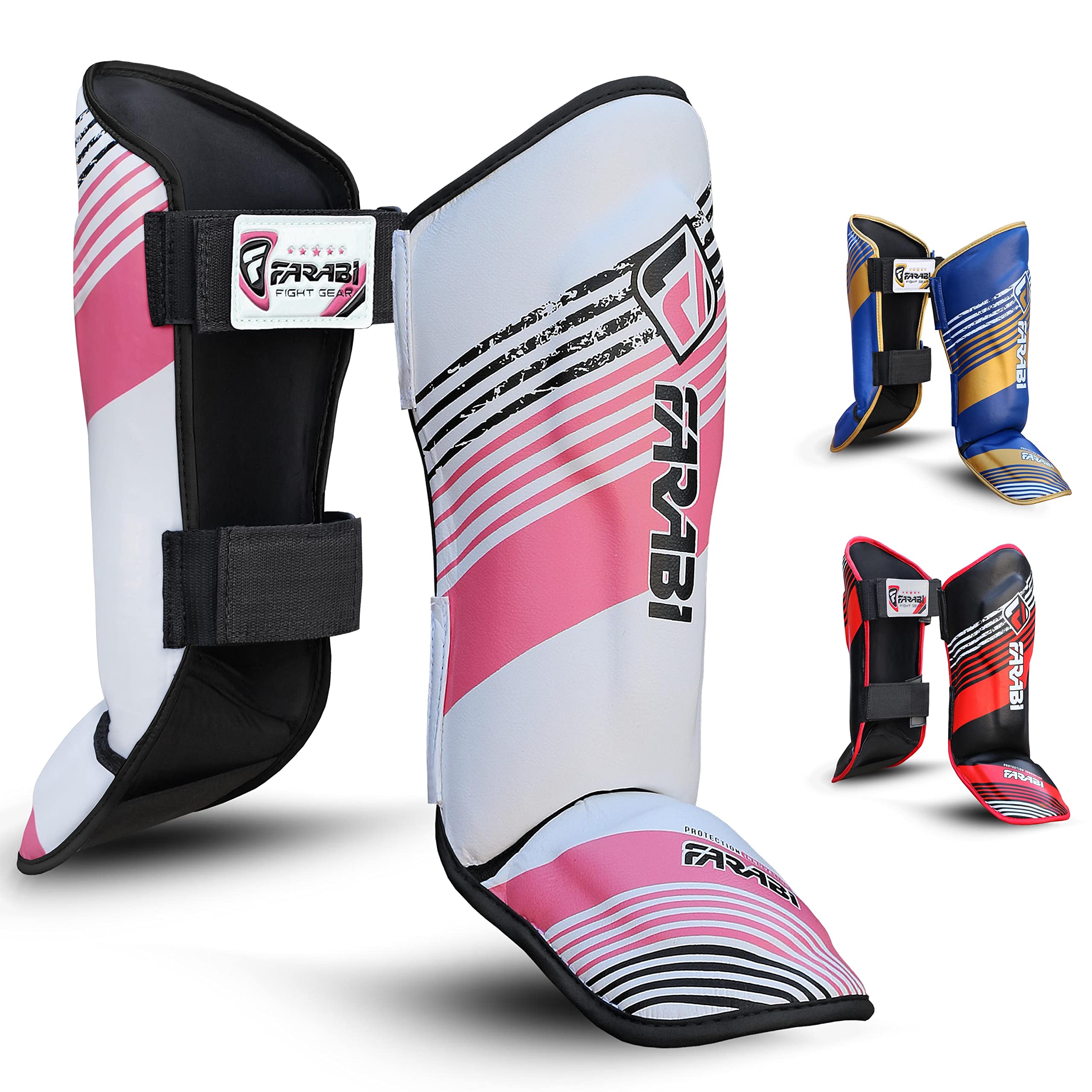 Farabi JUNIOR Kids Shin Pad Shin protector MMA Kickboxing Training Shin Guards (White/Pink)