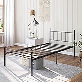 Kinshionroyal 14 Inch Twin XL Size Bed Frame No Box Spring Needed,Metal Platform with Headboard and Footboard,Heavy Duty Slats Support Easy Assemble Noise Free(Black)