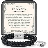 LUXEJEW Gifts for Men - Beaded Leather Bracelet 6mm Matte Agate Stone Bracelets for Men Dad Son Husband Boyfriend Grandpa Grandson Brother Uncle Nephew Adjustable Magnetic Clasp