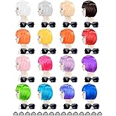 MIUSKATL 16 Pack Colored Bob Wigs with Bangs, Colorful Wigs with Sunglasses Bulk, Neon Party Fun Hair Wig for Women Costume Cosplay (Multicolor)