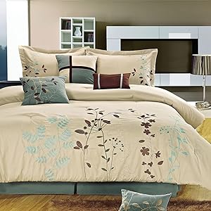 Bliss Garden Beige Comforter Bed In A Bag Set - Queen 8 Piece