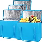 Bodaon 4-Pack Insulated Reusable Grocery Shopping Bag, X-Large Frozen Food Cold, Cooler Bags, Insulated Food Delivery Bag, Blue