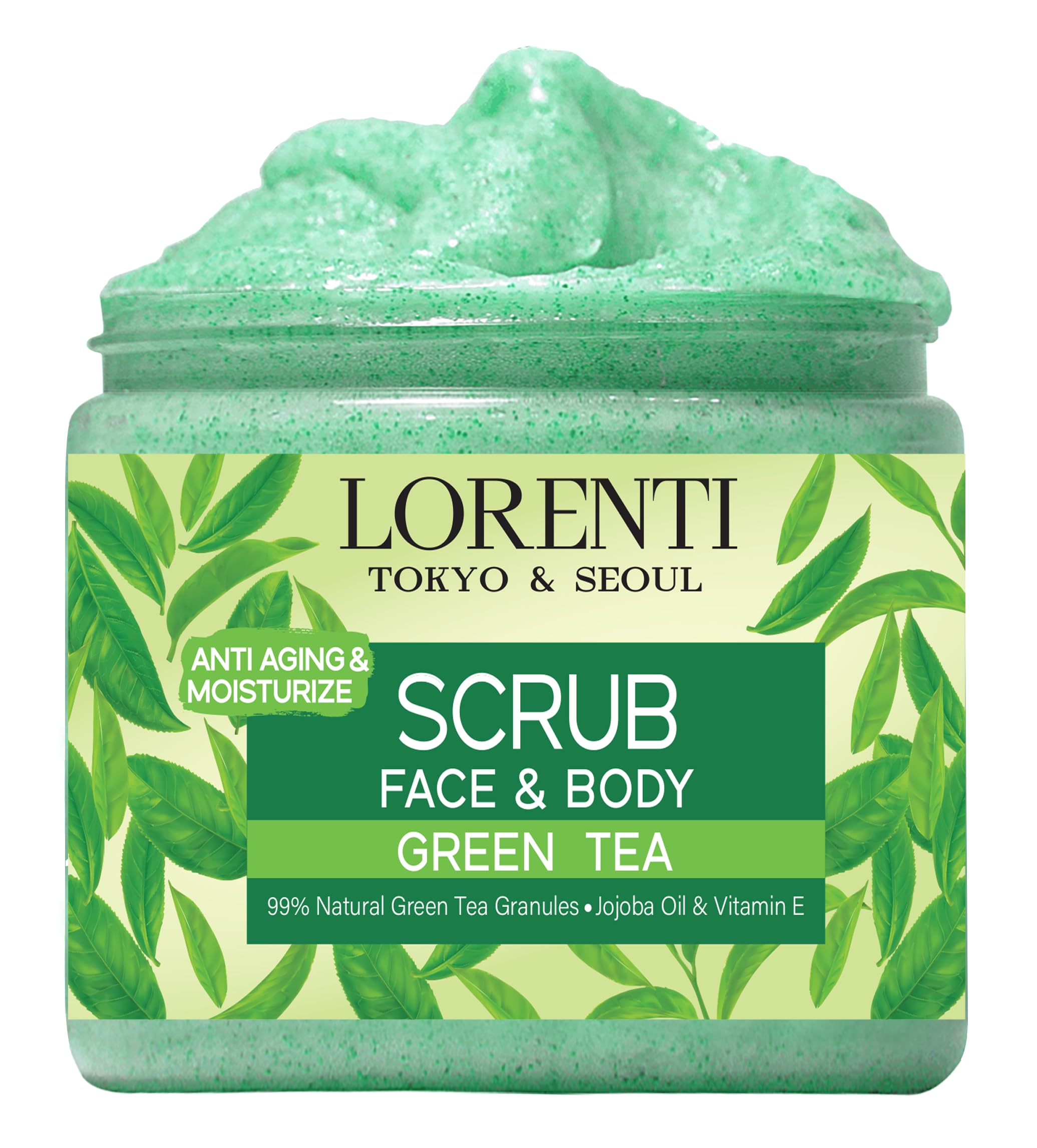 Lorenti Green Tea Scrub 500 ML Face & Body | Jojoba Oil & Vitamin E Anti Celulite, Anti Aging Smoother & Moisturizes