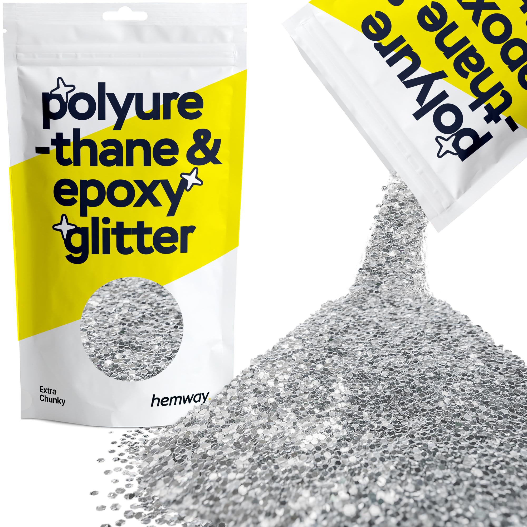 Hemway Resin Glitter Silver 100g Extra Chunky | Polyurethane & Epoxy Glitter for Resin Crafts, Tumblers, Coasters, Floor & Table Art