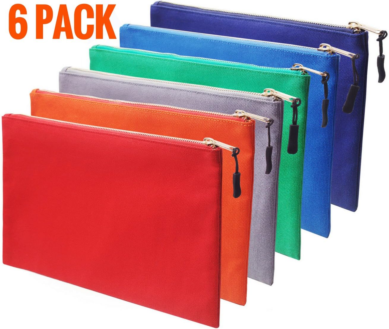 Zipper Tool Pouch - No More Lost Tools - Heavy Duty 20oz Canvas Washable Pro Tool Bag 6 Easy Sort Colors Brass Zippered Multitool Storage Organizer for Craftsman Garden Garage (12" x 7")