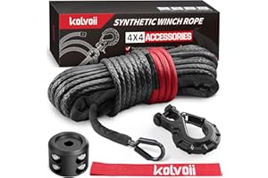 Kolvoii Synthetic Winch Rope Kit, 1/4" x 50ft 9,650lbs Winch Cable with Steel Hook, Protective Sleeve and Winch Cable Stopper
