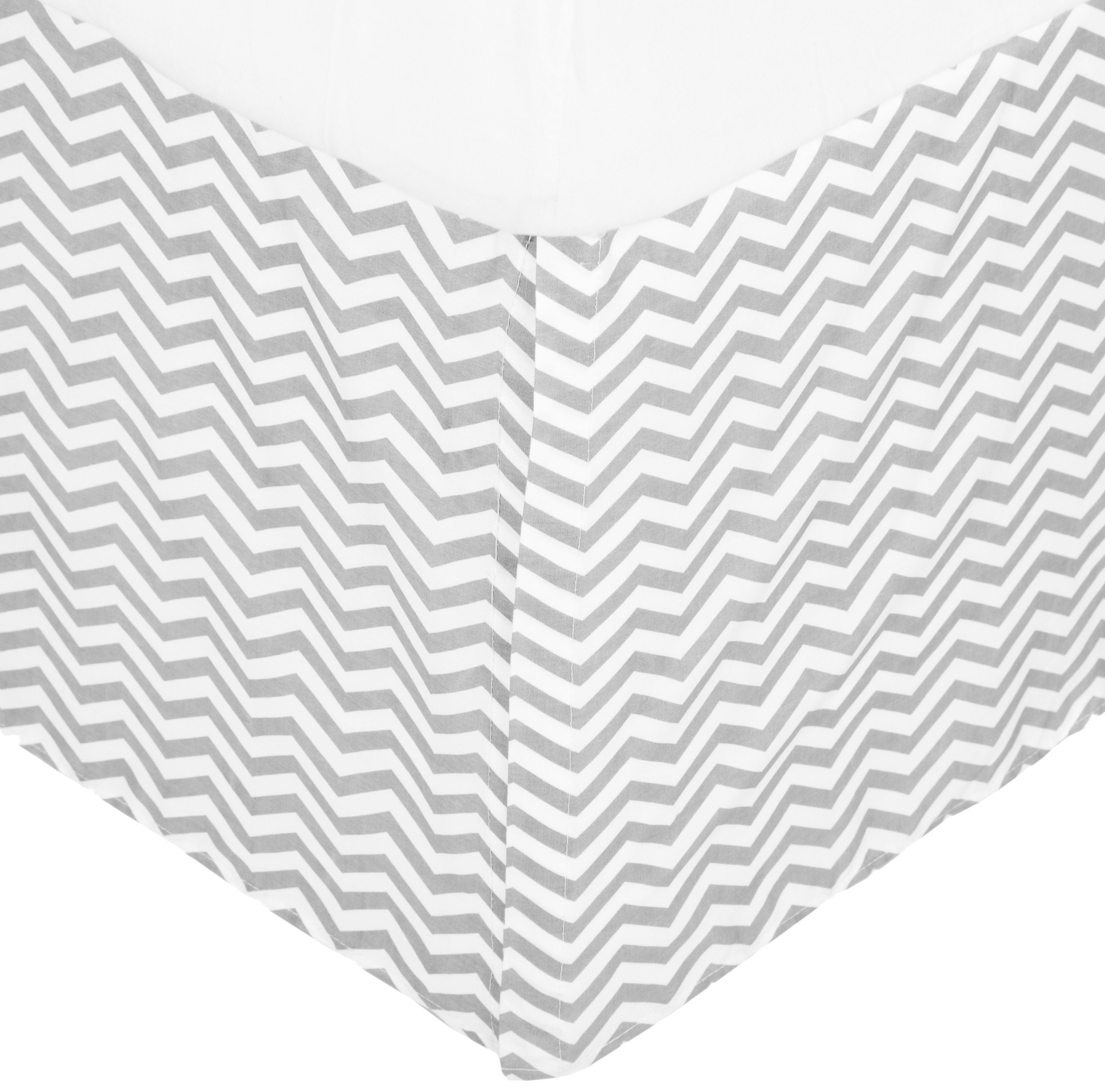 100% Cotton Tailored Crib Skirt with Pleat, Gray Zigzag, for Boys and Girls
