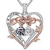 MOOSEA Valentines Day Gifts for Her - Rose Heart Birthstone & Moissanite Necklace, Sterling Silver 0.8ct Lab Created Moissanite Birthstone Jewelry Anniversary Birthday Gifts for Women Wife