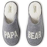 Dearfoams mens Matching Family Holiday Papa Bear Sherpa Lined Moc Toe With Embroidery Slipper