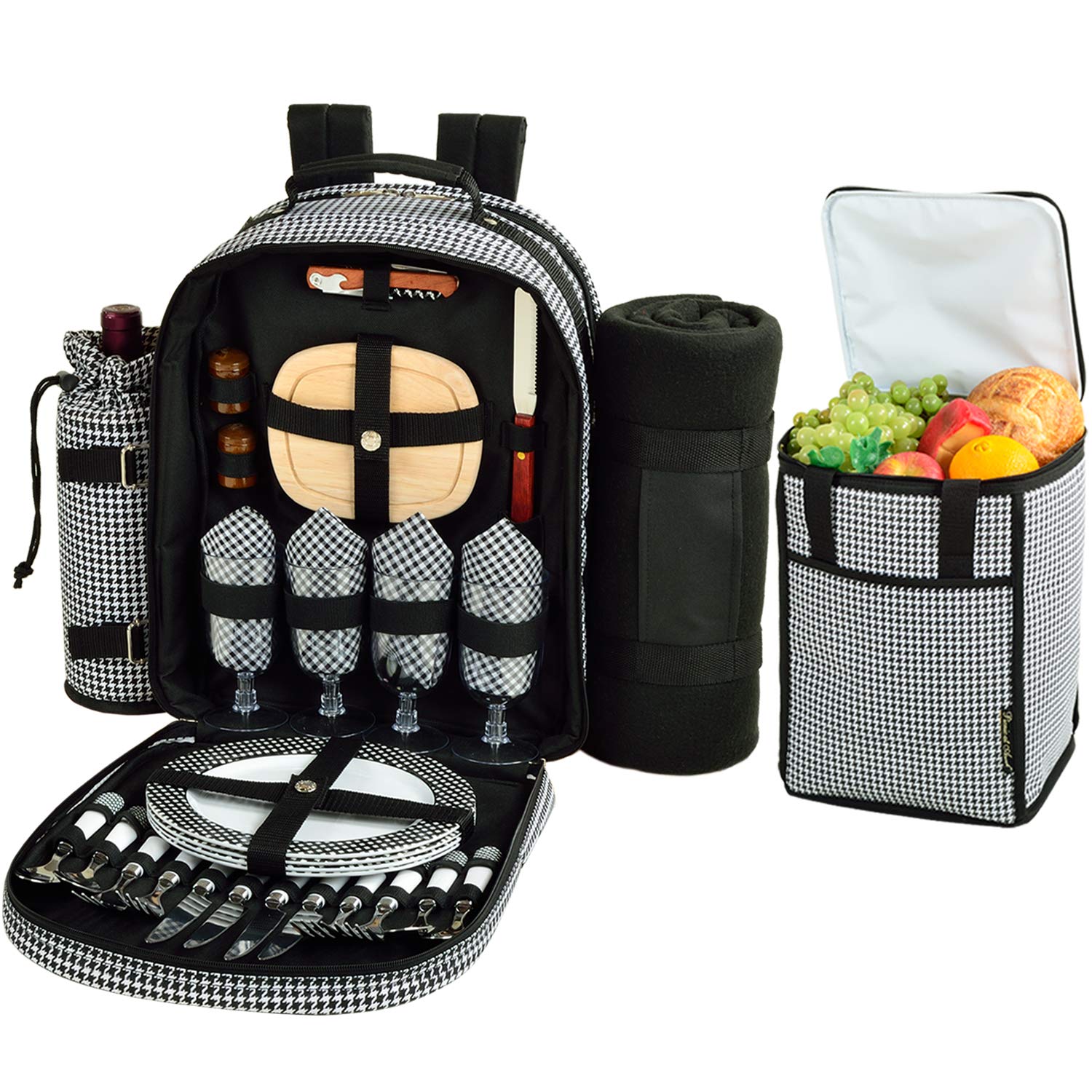 Original Equipped Backpack for 4 with Blanket - Extra Bonus Cooler - Designed & Assembled in California - Houndstooth