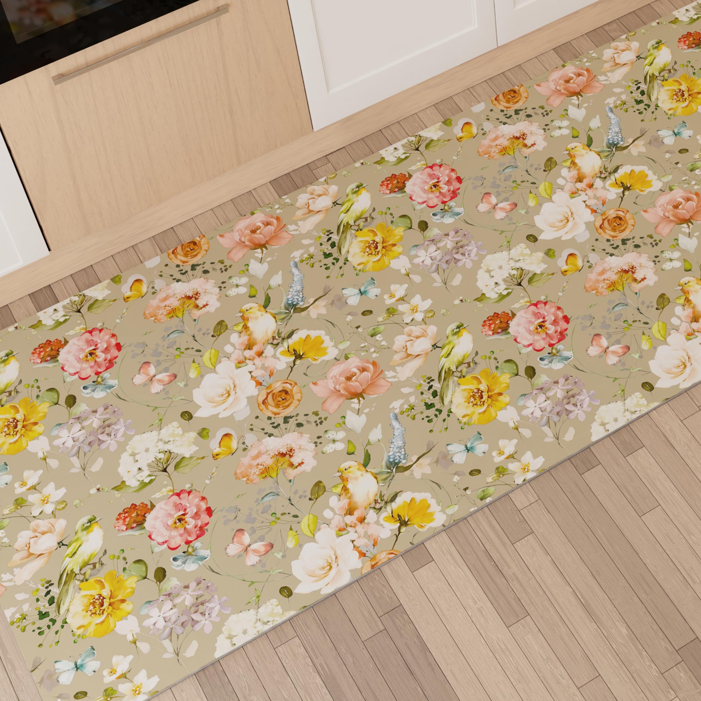 PETTI Artigiani Italiani - Kitchen Rug Runner Kitchen Non-Slip and Washable 52x440 cm Floral Design 06 Taupe 100% Made in Italy
