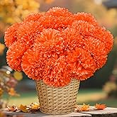 Feivando 15 Pcs Fall Artificial Chrysanthemums Flowers Fake Mums Orange Silk Ball Flower Floral Bouquet Arrangements for Autumn Thanksgiving Table Centerpiece Home Garden Indoor Outdoor Decor