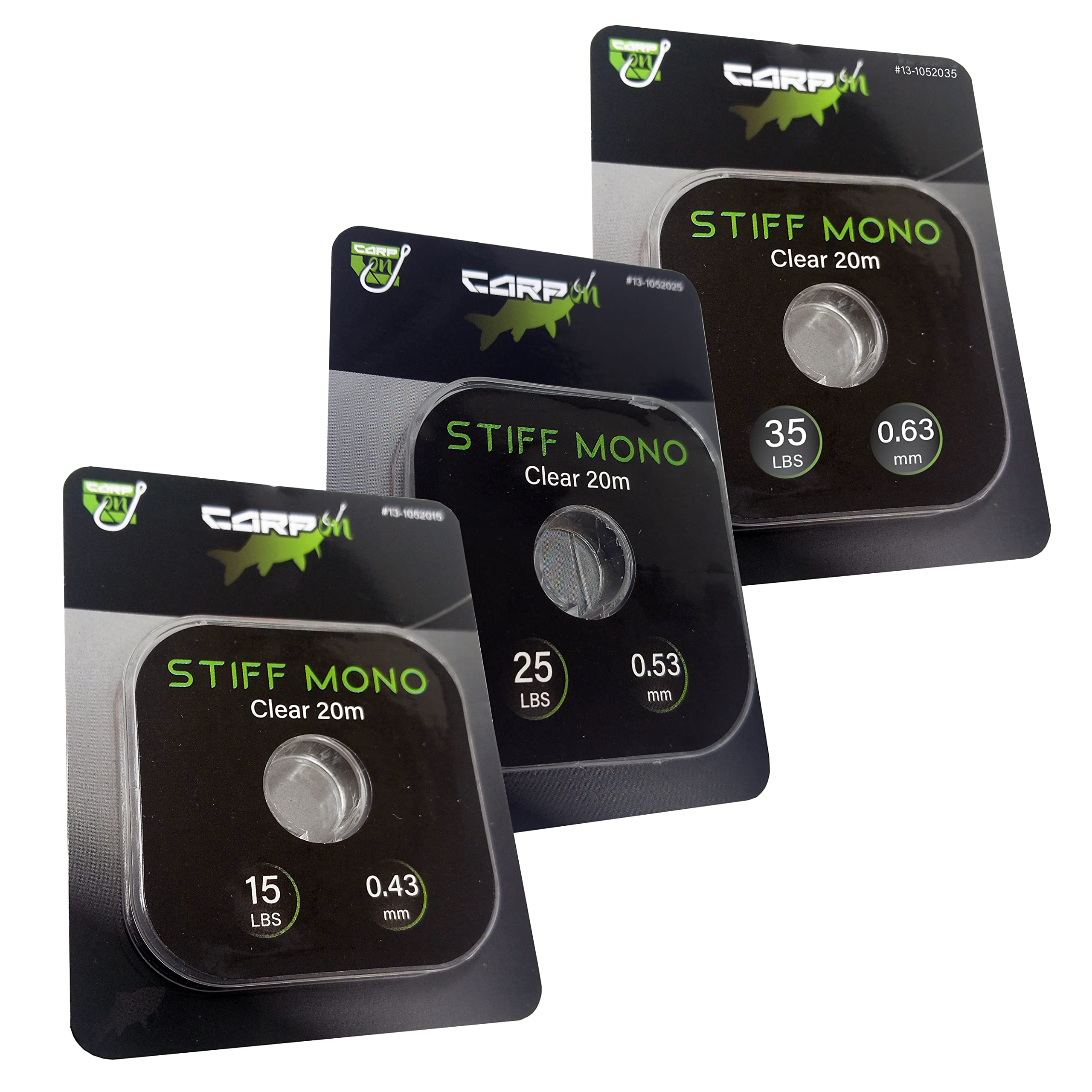 CARP ON - 20m Spool of Stiff Mono Fishing Clear HookLink (Breaking Strain 35lb) Abrasion Resistant Anti Tangle - For Making Fishing Hook Link Rigs (1 spool of 35lb / 0.63mm) [13-1052035]