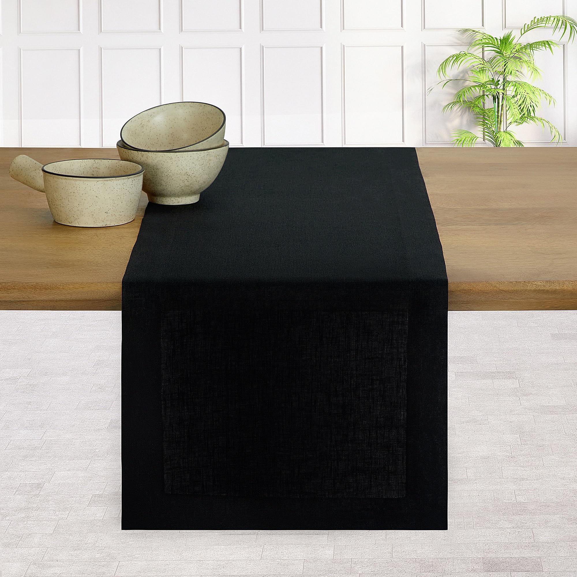 D'Moksha Homes Linen Black Table Runner 260 cm Long - 100% Pure Linen Dining Table Runner 36 x 260 CM for Dining, Spring - Machine Washable — image 1