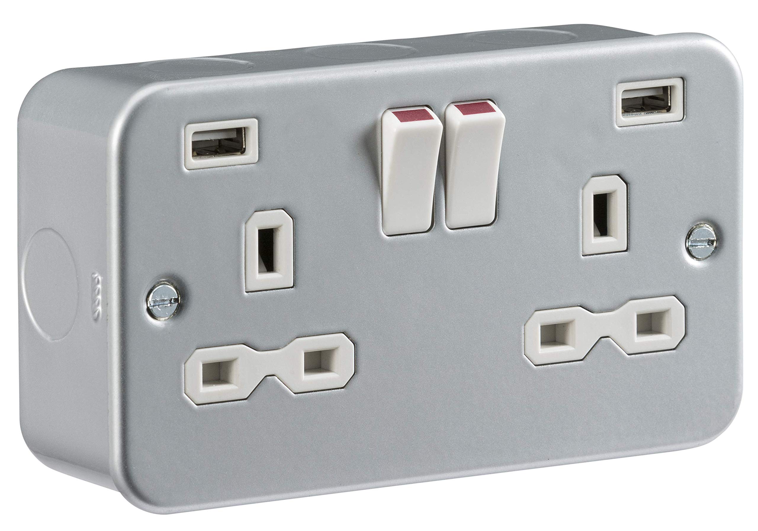 Knightsbridge Metal Clad 13A 2G Switched Socket with Dual USB Charger (2.4A) MR9224 , Grey